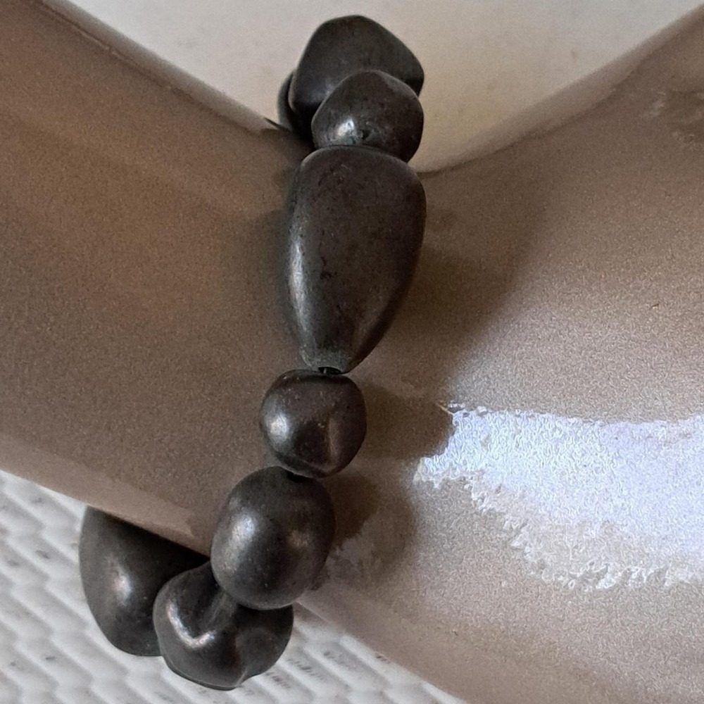 Handcrafted Dark Metallic Beaded Stretch Bracelet Organic Irregular Shapes